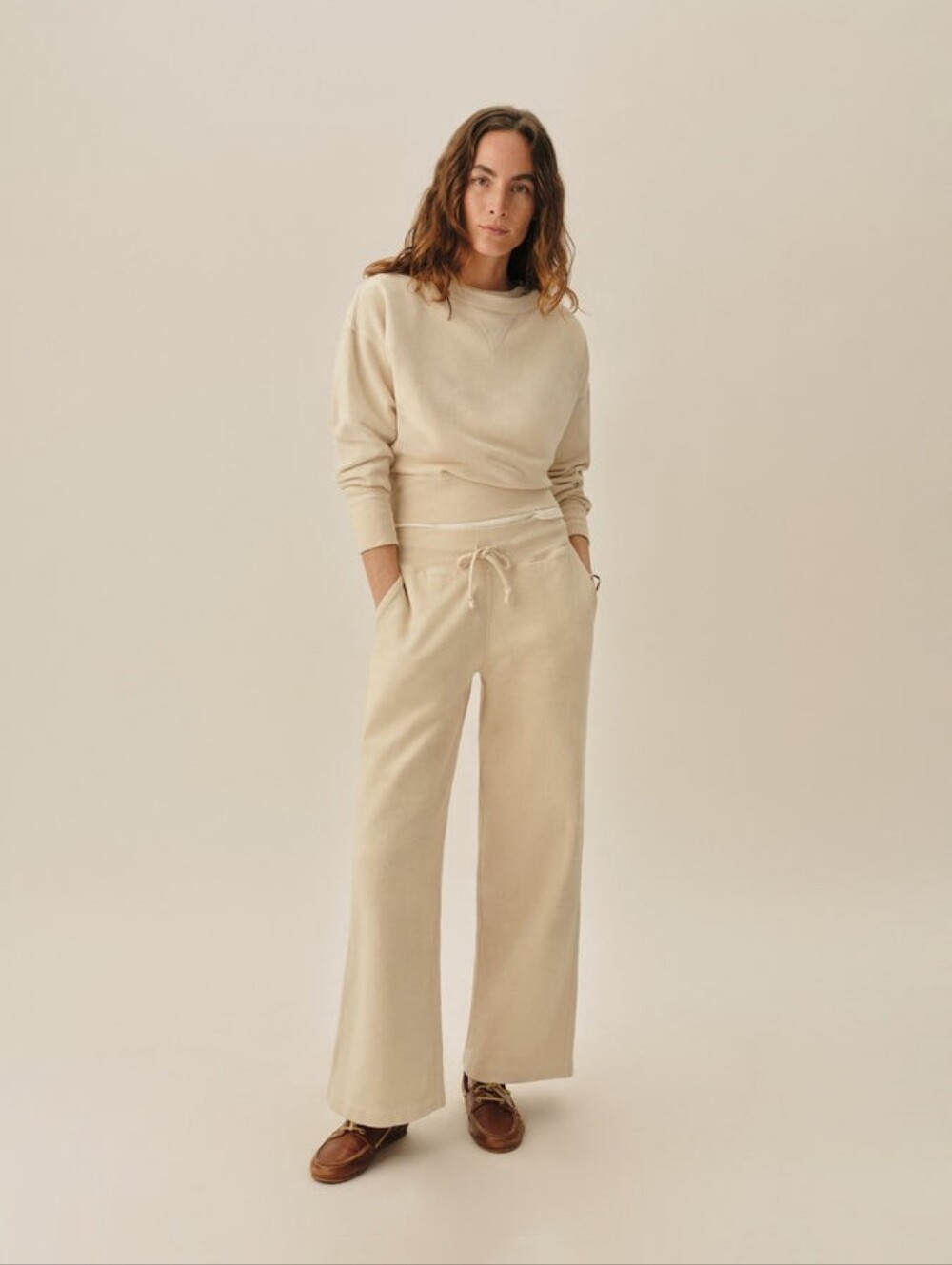 Buck Mason Vintage Interloop Wide Leg Sweatpant 💯 Cotton - Natural Venice Wash